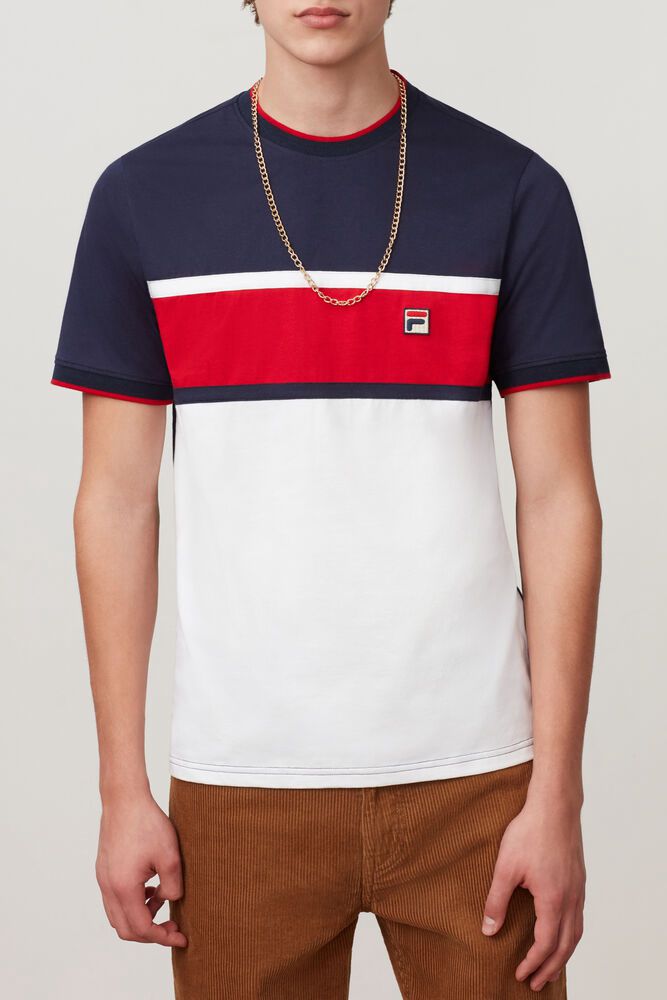 Fila T-Shirt Mens White/Navy - Conte - Philippines 7820645-DL